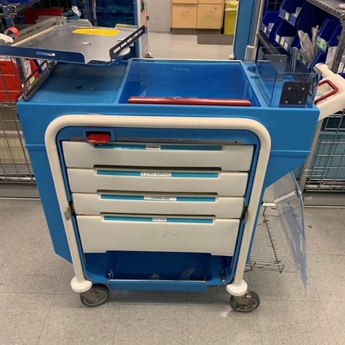 Lot of 50 Rolling Blue Carts with Drawers